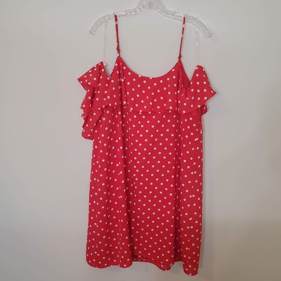 Umgee | Cold Shoulder red Ruffle dot Dress size L - Picture 10 of 12